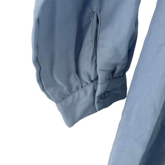 Blue Maxi Shirt Dress Long Sleeve Collared Button Up Knot Tie M Shein Prairie - Picture 7 of 9